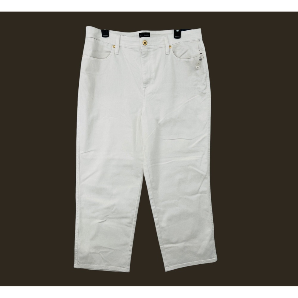 Talbots Stovepipe Jeans Womens‎ 14 White High Waist Straight Leg Crop New